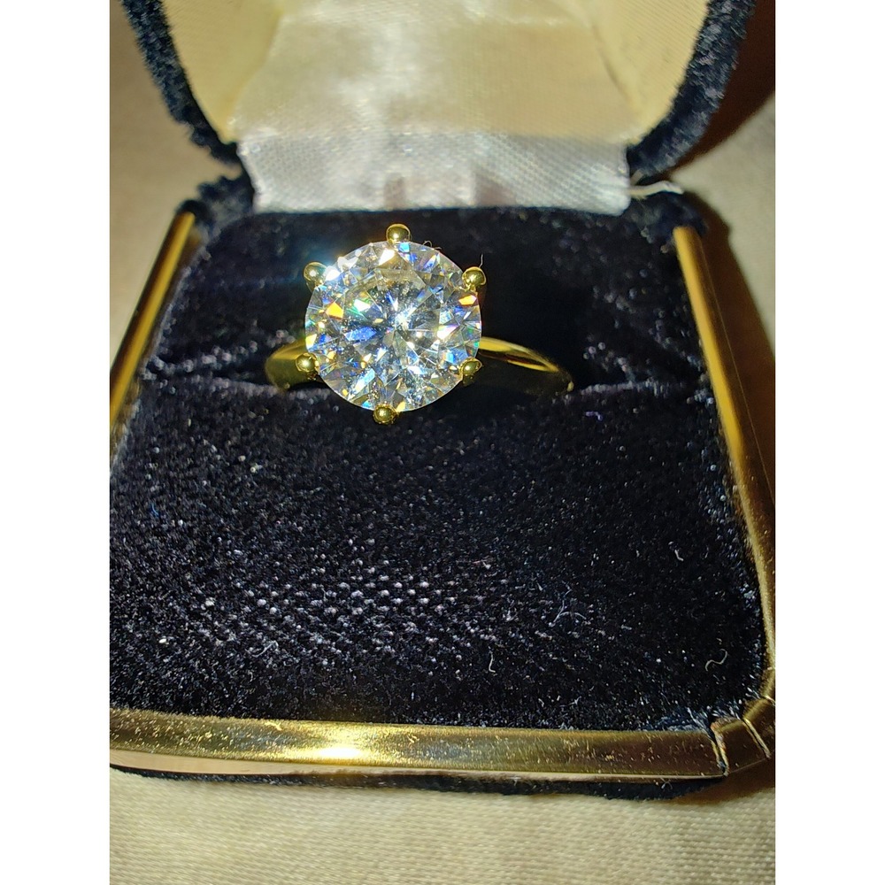 Ring Moissanite 2.0ct Round Cut Gold Over Sterling Silver Adjustable One Size